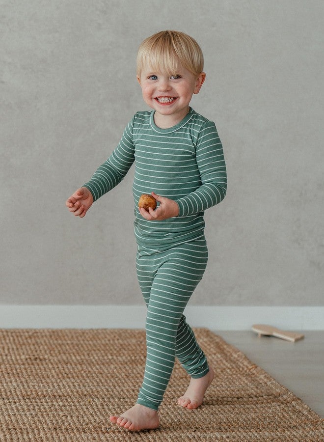 AVAUMA Stripe Pattern Newborn Baby Little Boys Girls Snug-Fit Pajamas Long sleeve Sets Pjs Kids Clothes (S/Olive Green) - Image 3