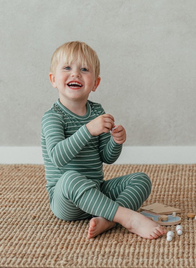 AVAUMA Stripe Pattern Newborn Baby Little Boys Girls Snug-Fit Pajamas Long sleeve Sets Pjs Kids Clothes (S/Olive Green) - Image 5