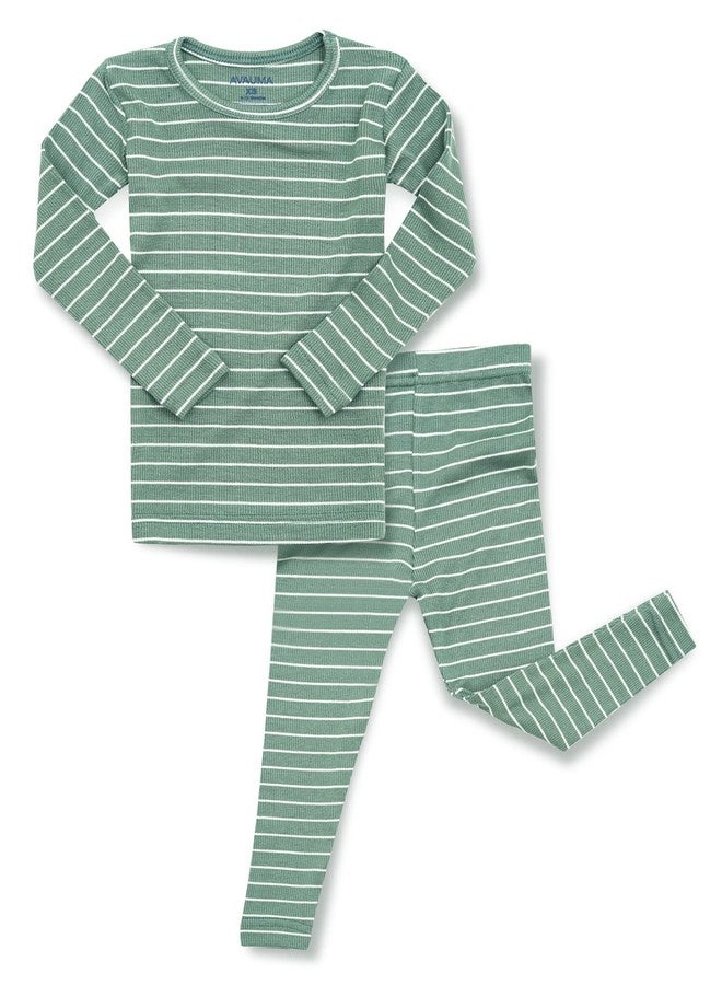 AVAUMA Stripe Pattern Newborn Baby Little Boys Girls Snug-Fit Pajamas Long sleeve Sets Pjs Kids Clothes (S/Olive Green) - Image 1
