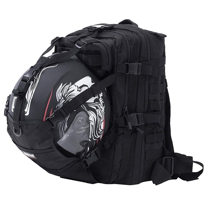 Seibertron Seibertron Waterproof Large Capacity Molle Motorcycle Helmet Holder/Cycling Helmet Storage/Hiking Helmetcatch Bag/Backpack Also Fit Basketball Football Soccer Backpack Black  - Image 1