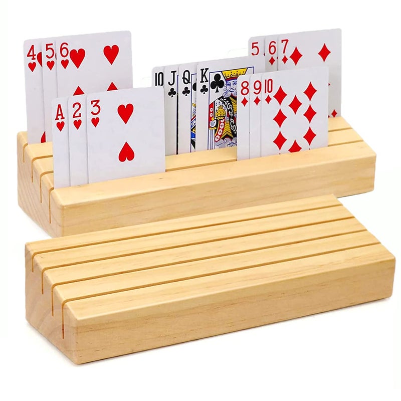 plusvivo Card Holders for Playing Cards Set of 2 Pine Solid Wooden Playing Card Holders for Adults Seniors Kids 984 X 315 X 225 Inch Uno Canasta Bridge Hand and Foot Card Holder - Image 2
