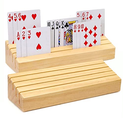 plusvivo Card Holders for Playing Cards Set of 2 Pine Solid Wooden Playing Card Holders for Adults Seniors Kids 984 X 315 X 225 Inch Uno Canasta Bridge Hand and Foot Card Holder - Image 1