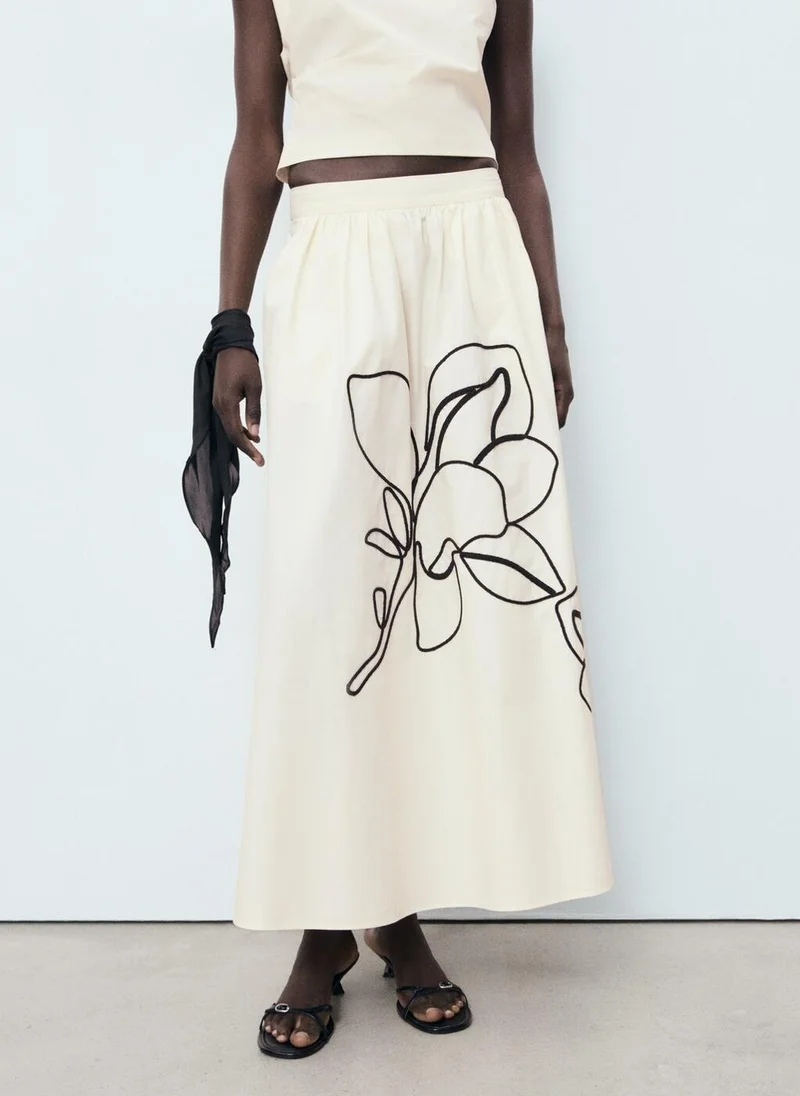 MANGO Embroidered cotton skirt