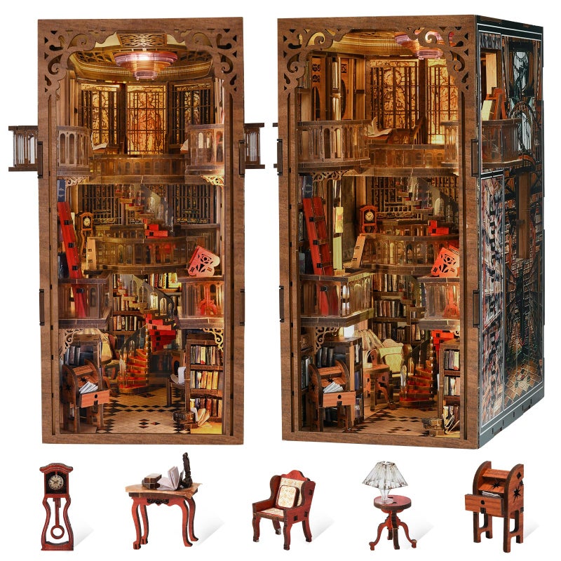 MiniCity Book Nook Kit DIY Dollhouse Booknook Book Nook Miniature Kit for Bookshelf Insert Decor Crafts for Adults Teen Halloween Abbey Library - Image 3
