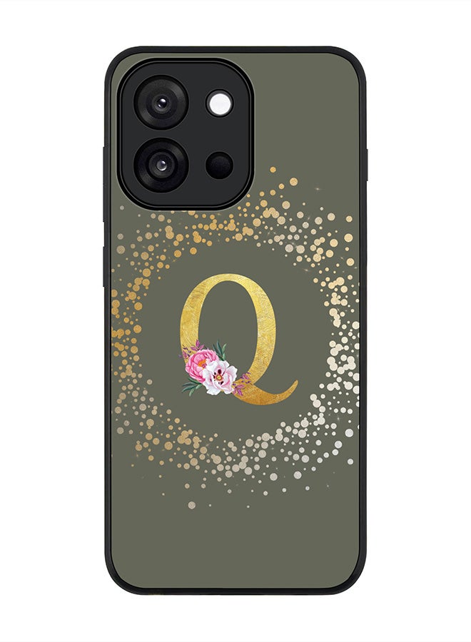 Stylizedd For OnePlus 13s / 13T Case,Slim fit Camera Protection, Shockproof Thin Phone cover  - Custom Monogram Floral - Q  (Olive Green )