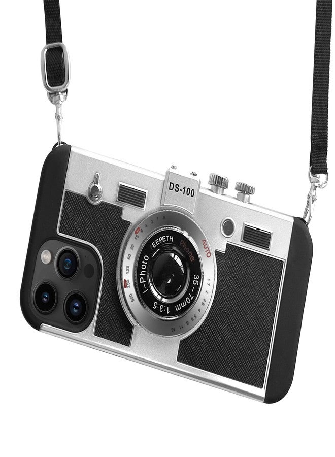 UnnFiko Emily in Paris Phone Case for iPhone 15, Cute Camera Design, 3D Vintage Camera Cover Phone Case with Long Lanyard Compatible with iPhone 15 (Black) - Image 1