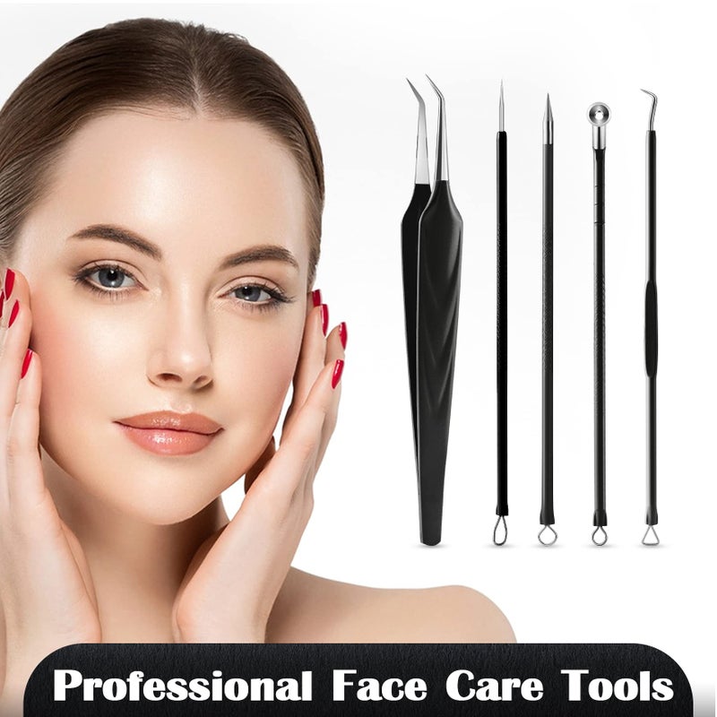 FVION Blackhead and Acne Extractor Kit, Professional Pimple Popper Tool Kit, Acne Tweezers and Blackhead Remover Tools for Face, 5 PCS Surgical Extractor Pimple Popping Tools - Image 5