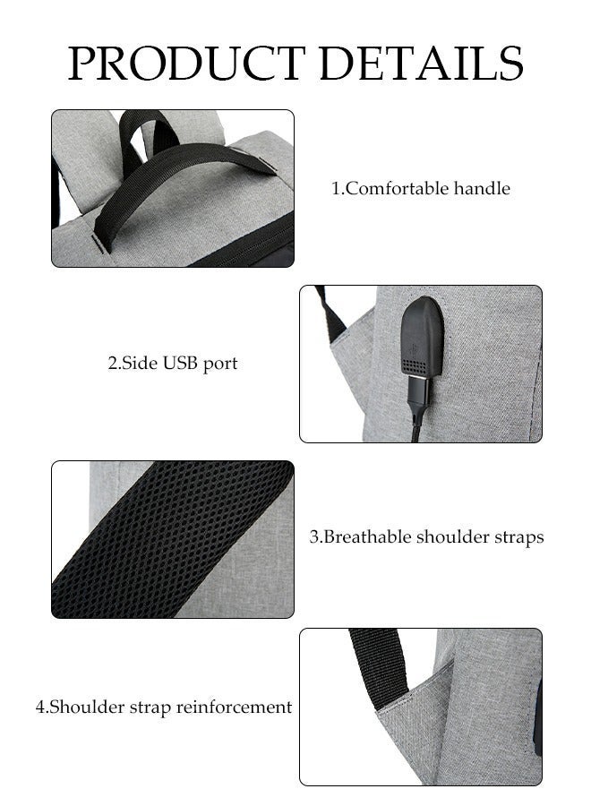 DUNISO Large Capacity Dual-Shoulder Computer Bag, High-Density Scratch Resistant And Waterproof Fabric Laptop Backpack With USB Charging Port, Comfortable Shoulder Strap And Reflective Logo,Grey - Image 3