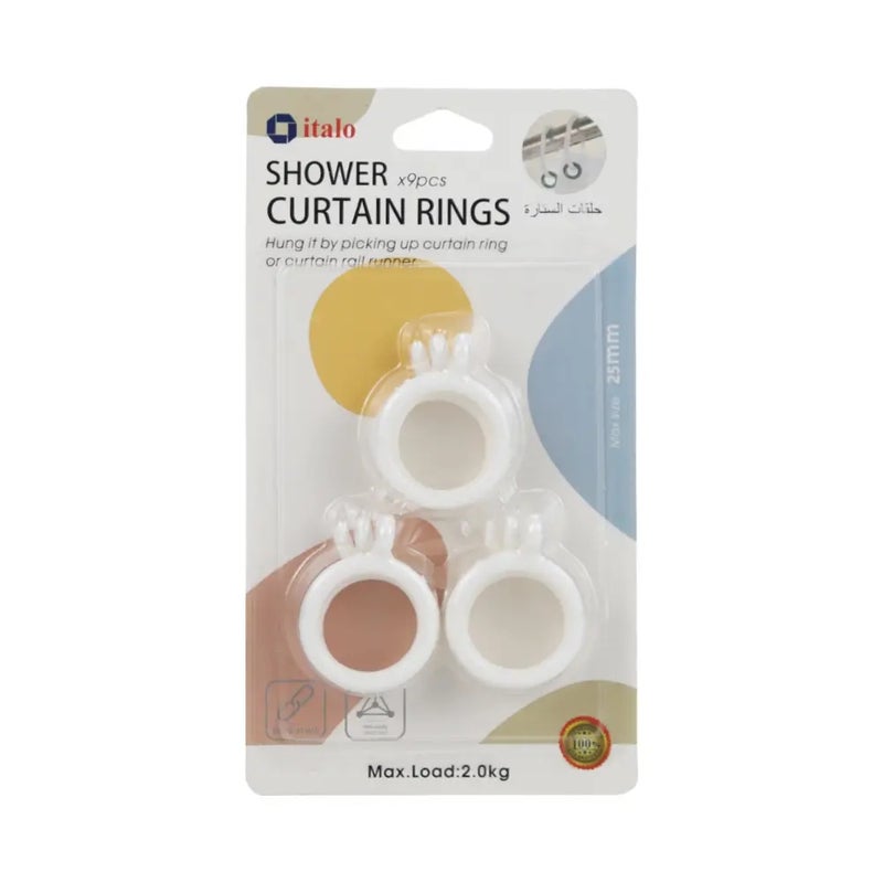 Italo Shower Curtain Rings Shower Curtain Hooks for Bathroom Rod- 9pcs