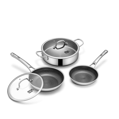 SNOWCLAD Saute Pan Set,Hybrid Non Stick 5 Quart Everyday Braiser pan,10 inch skillet,8 inch skillet,Chicken Fryer, PFOA Free Cookware,Deep Frying Pans with Lid,Dishwasher and Oven Safe,Works on All Cooktops - Image 1