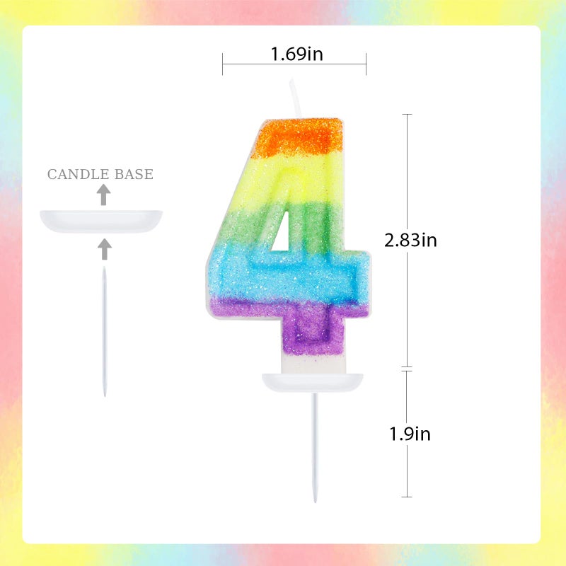 OGnomiFX Rainbow Candles for Birthday Cakes, Rainbow Themed Cake Topper Birthday Party Decorations, 4th Number Candle (Number 4) - Image 2