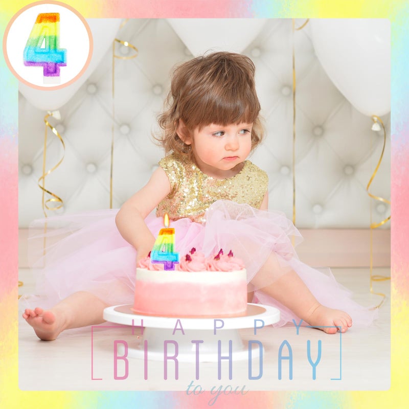 OGnomiFX Rainbow Candles for Birthday Cakes, Rainbow Themed Cake Topper Birthday Party Decorations, 4th Number Candle (Number 4) - Image 3