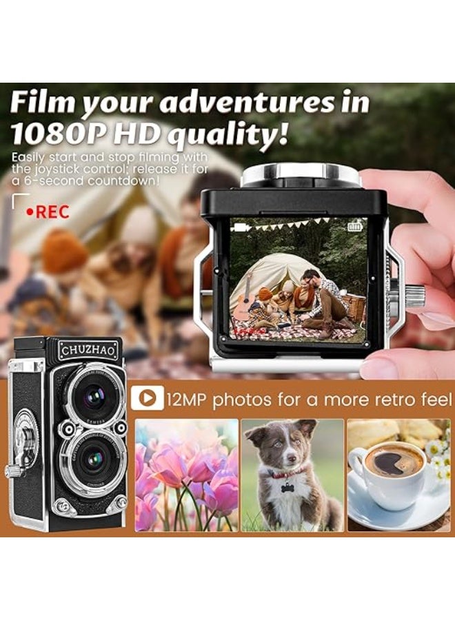 LENND Vintage Mini Digital Camera, Portable TLR Style Retro Point and Shoot Compact Small Pocket 1080P FHD Video 12MP Autofocus Vlogging Camera with 16 GB Card for Beginners Teens Adults Kids Black - Image 4