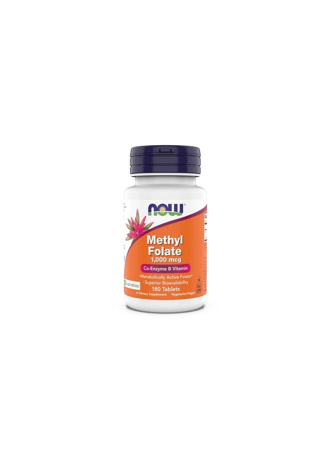 NOW Supplements, Methyl Folate 1,000 mcg, Metabolically Active Folate*, Co-Enzyme B Vitamin, 180 Tablets - Image 1