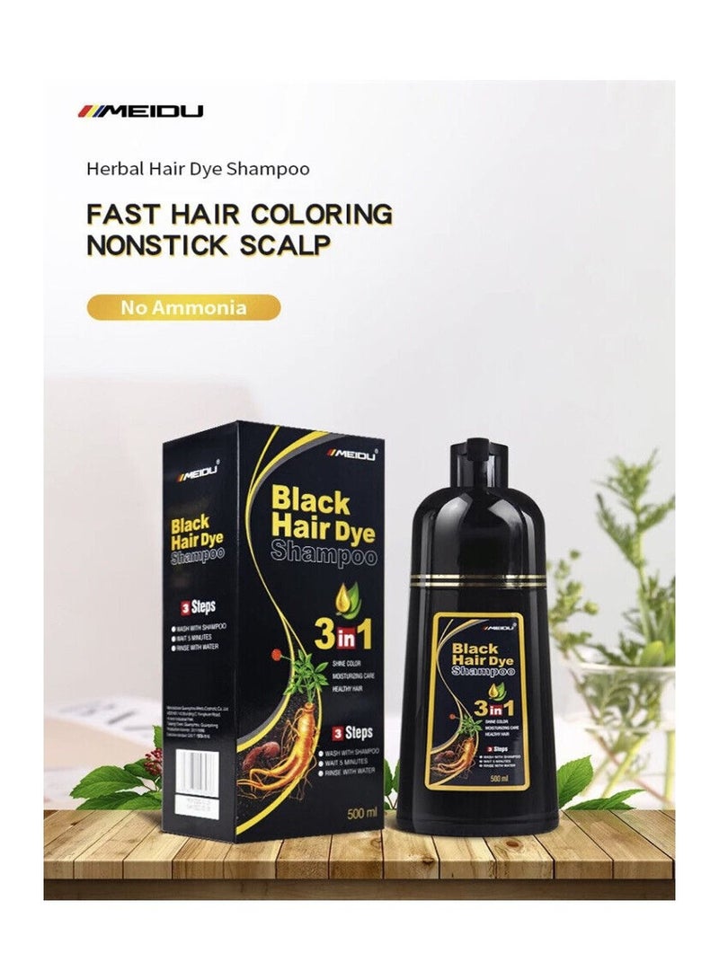 Meidu 3 In One Permanent Black Hair Dye Shampoo 500ml - Image 1