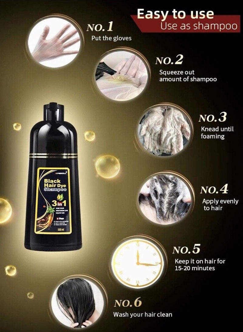 Meidu 3 In One Permanent Black Hair Dye Shampoo 500ml - Image 3