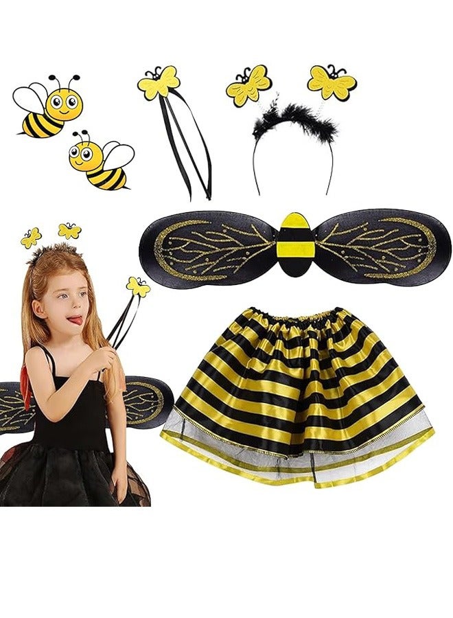بيوينتي زي نحلة للبنات مكون من 4 قطع مع أجنحة وعصابة رأس وتنورة وعصا زي تنورة - Image 1