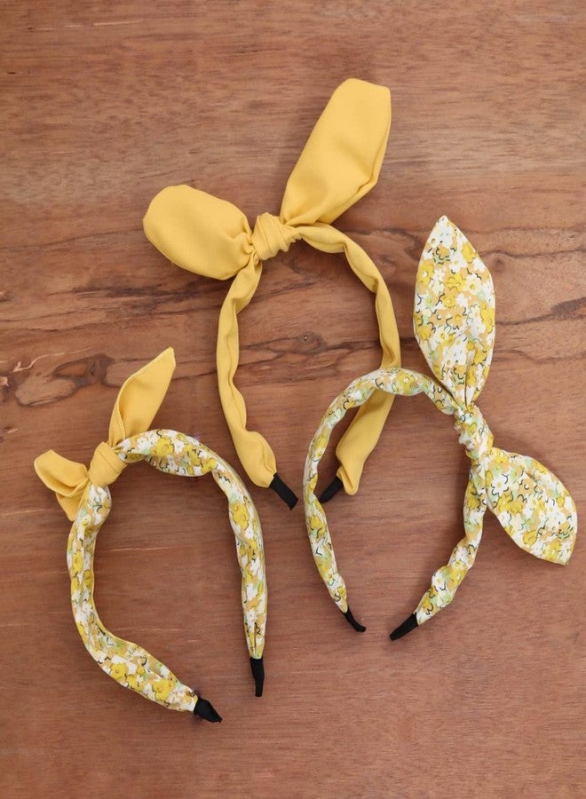 Yellow Bee Set of 3 Printed and Solid Hair Bands for Girls - Yellow - Image 3