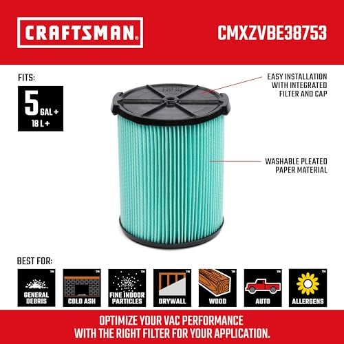 CRAFTSMAN CMXZVBE38753 Genuine HEPA Media Wet Dry Vac Replacement Vacuum Filter for Most 5 to 20 Gallon CRAFTSMAN Shop Vacuums Easy Installation and Traps Allergens - Image 3