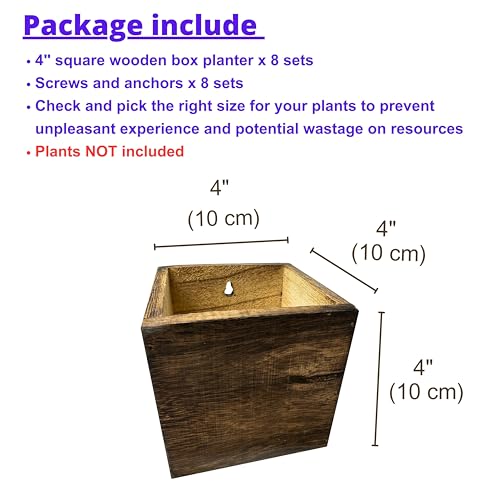 LáLáGreen LaLaGreen Wood Planter Boxes for Plants (4x4 Inch, 8 Pack) Small Square Wall Mounted Planters for Indoor Plant, Herb Wooden Box Hanging Flower Pot Plant Holder Outdoor Fence Vertical Garden Home Decor - Image 2