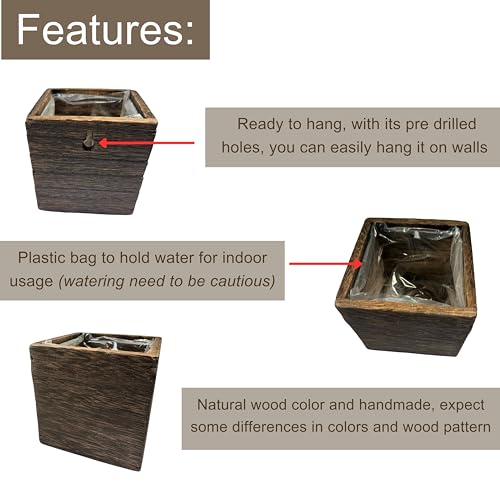 LáLáGreen LaLaGreen Wood Planter Boxes for Plants (4x4 Inch, 8 Pack) Small Square Wall Mounted Planters for Indoor Plant, Herb Wooden Box Hanging Flower Pot Plant Holder Outdoor Fence Vertical Garden Home Decor - Image 3