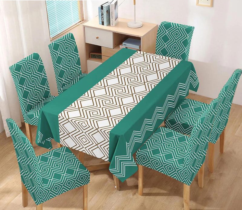 Styleys Dining Chair Cover with Table Covers for Kitchen Waterproof Dining Table Cloth (1 Table Cover + 4 Chair Cover, Green Abstract, K732) - Image 5