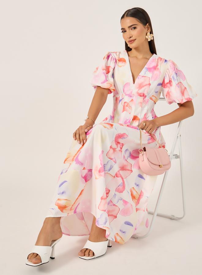 Styli Watercolor Puff Sleeve Dress  - Image 1