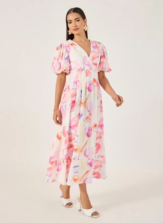Styli Watercolor Puff Sleeve Dress