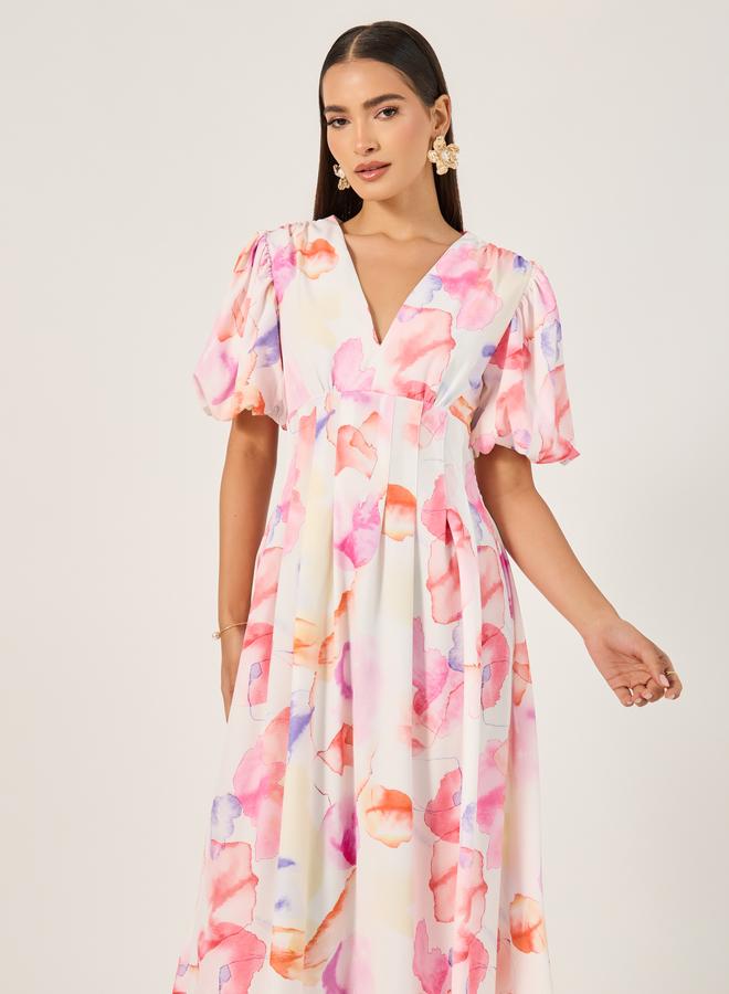 Styli Watercolor Puff Sleeve Dress  - Image 4