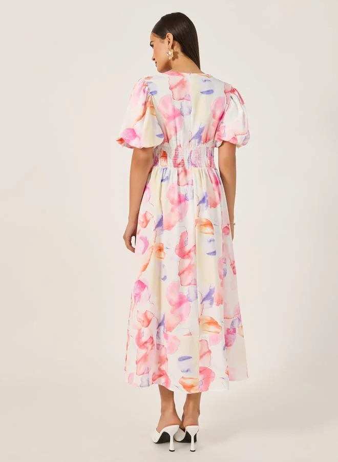 Styli Watercolor Puff Sleeve Dress