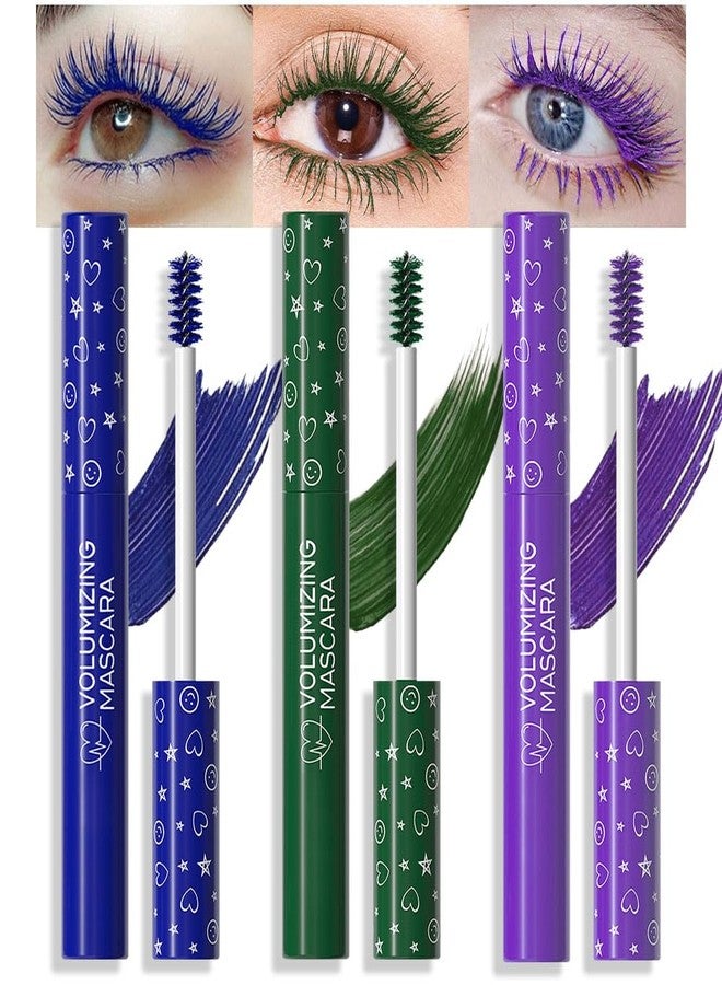 BINGBRUSH Colored Mascara for Eyelashes Set,Colorful Waterproof Mascara for eyelashes Long lasting Charming Voluminous Mascara for Women Halloween Eye Makeup (3Pcs 01#Blue&06#Green&08#Purple, F) - Image 1