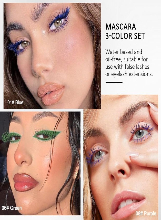 BINGBRUSH Colored Mascara for Eyelashes Set,Colorful Waterproof Mascara for eyelashes Long lasting Charming Voluminous Mascara for Women Halloween Eye Makeup (3Pcs 01#Blue&06#Green&08#Purple, F) - Image 2