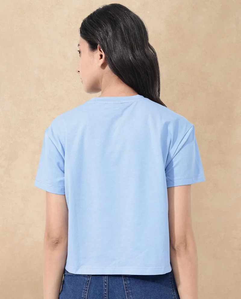 Rareism Women's Chest Graphic Print Boxy Fit T-Shirt