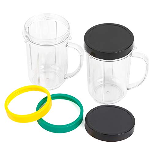 UHAPEER 16OZ Replacement Cups for Magic Bullet, 6Pcs/Set Parts Compatible with 250W Magic Bullet Blender MB1001, Include 16oz Mug Cups with Handle, Stay Fresh Lids, Colored Lips Rings - Image 1