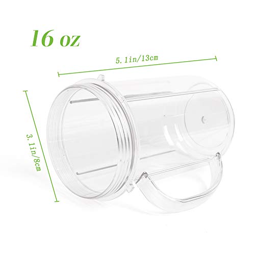 UHAPEER 16OZ Replacement Cups for Magic Bullet, 6Pcs/Set Parts Compatible with 250W Magic Bullet Blender MB1001, Include 16oz Mug Cups with Handle, Stay Fresh Lids, Colored Lips Rings - Image 2
