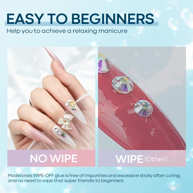 modelones Rhinestone Glue No Wipe Nail Gem Glue Super Strong Adhesive with Nail Charms & Dual-Use Brush, 2Ã—5 ml - Image 4