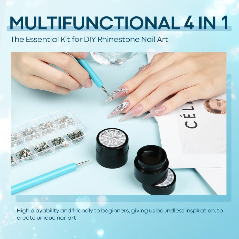 modelones Rhinestone Glue No Wipe Nail Gem Glue Super Strong Adhesive with Nail Charms & Dual-Use Brush, 2Ã—5 ml - Image 2