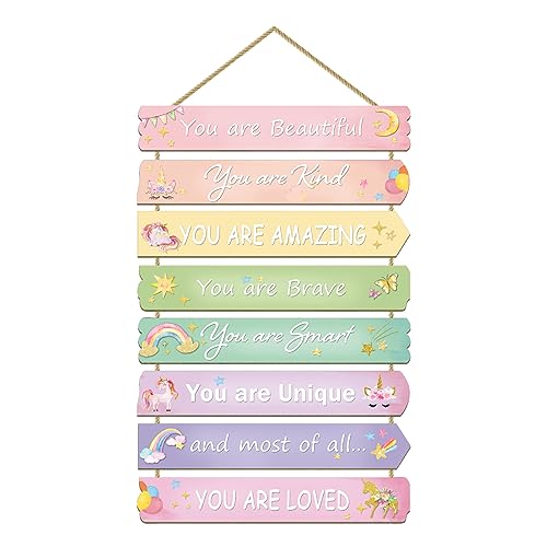 Paquesta Unicorn Rainbow Room Decor for Girls Inspirational Wall Art Toddler Room Wood Sign Nursery Decor - Image 1