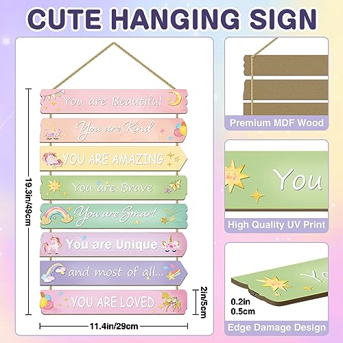 Paquesta Unicorn Rainbow Room Decor for Girls Inspirational Wall Art Toddler Room Wood Sign Nursery Decor - Image 3