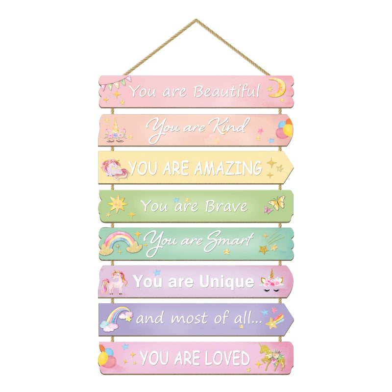 Paquesta Unicorn Rainbow Room Decor for Girls Inspirational Wall Art Toddler Room Wood Sign Nursery Decor - Image 2