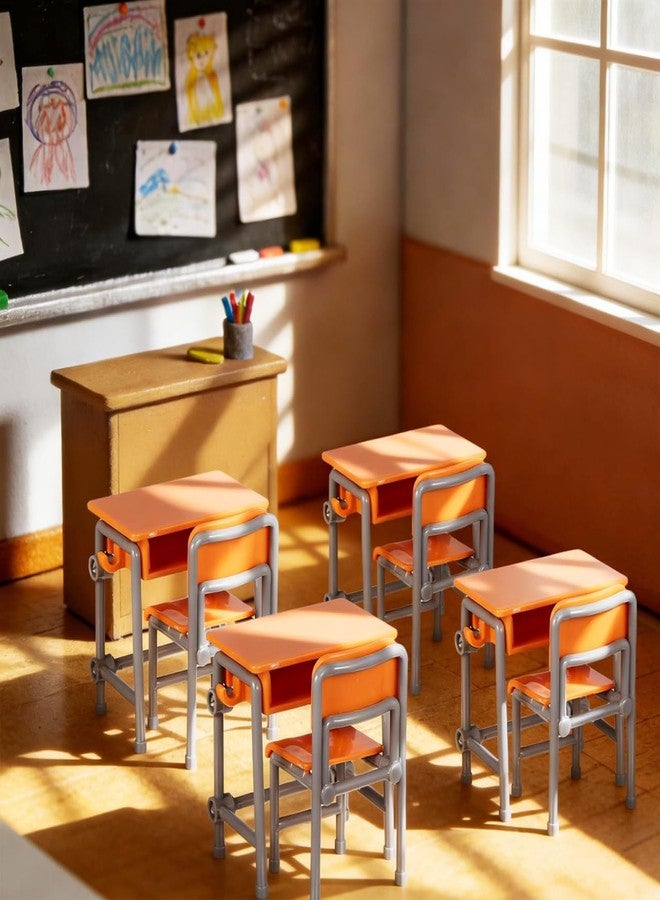 Garneck 4 Sets Miniature School Desk and Chair Model Dollhouse Classroom Decor Mini Furniture Set Realistic Dollhouse School Accessories - Image 2