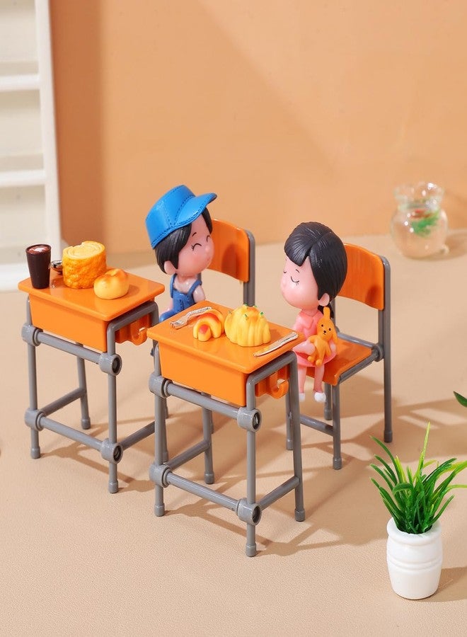 Garneck 4 Sets Miniature School Desk and Chair Model Dollhouse Classroom Decor Mini Furniture Set Realistic Dollhouse School Accessories - Image 3
