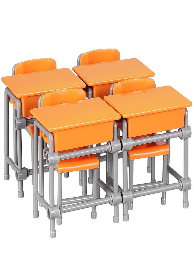 Garneck 4 Sets Miniature School Desk and Chair Model Dollhouse Classroom Decor Mini Furniture Set Realistic Dollhouse School Accessories - Image 1