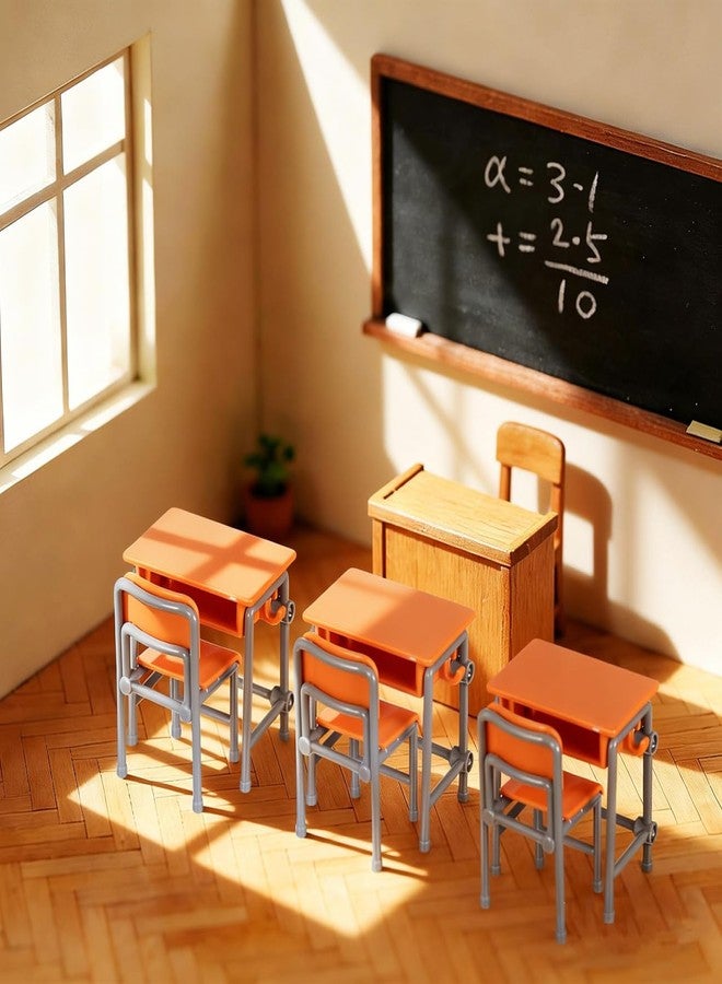 Garneck 4 Sets Miniature School Desk and Chair Model Dollhouse Classroom Decor Mini Furniture Set Realistic Dollhouse School Accessories - Image 4