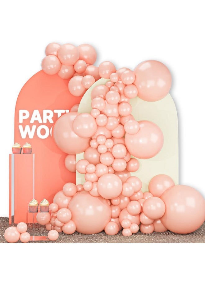 PartyWoo Pastel Peachy Pink Balloons, 142 Pcs Peachy Pink Balloons Different Sizes Pack Of 18 Inch 12 Inch 10 Inch 5 Inch Pink Balloons For Balloon Garland Balloon Arch As Party Decorations, Pink-Q21  - Image 1