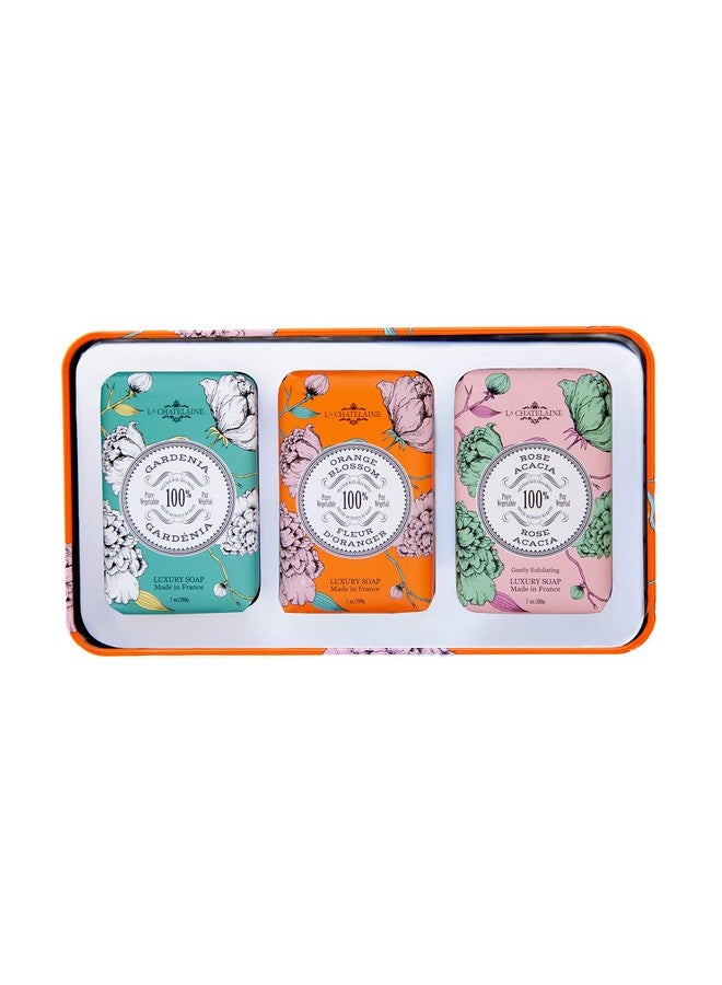 لا شاتلين مجموعة هدايا ثلاثية من الصابون الفاخر مصنوعة في فرنسا بتركيبة زبدة الشيا الطبيعية والعضوية 3 × 7 أونصة / 200 جرام صابون برتقالي ثلاثي (غاردينيا أورانج بلوسوم روز أكاسيا) - Image 3