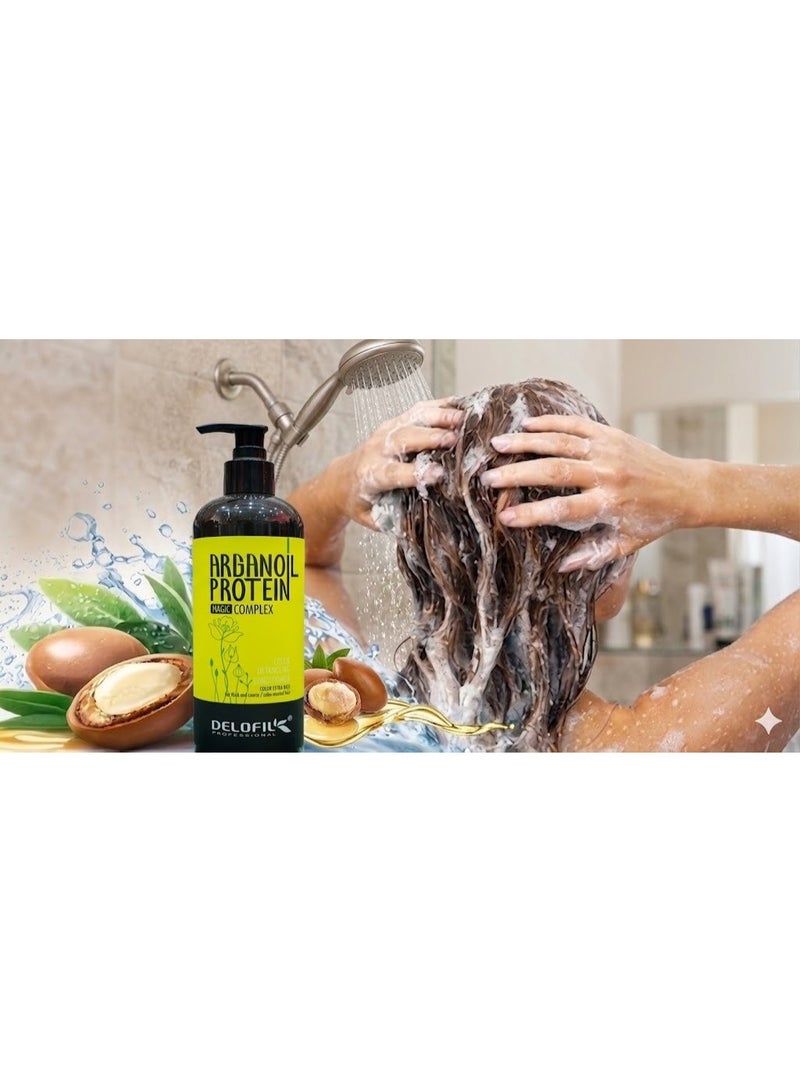 DELOFIL Professional Hair Repair Kit | Shampoo (500ml) + Conditioner (500ml) + Collagen Mask (250ml) | Argan Oil & Protein Sulfate-Free. - Image 4