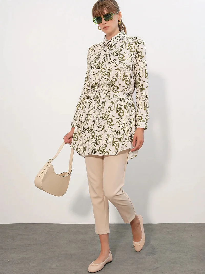 BIG DART BDART Floral Viscose Crepe Belted Long Shirt