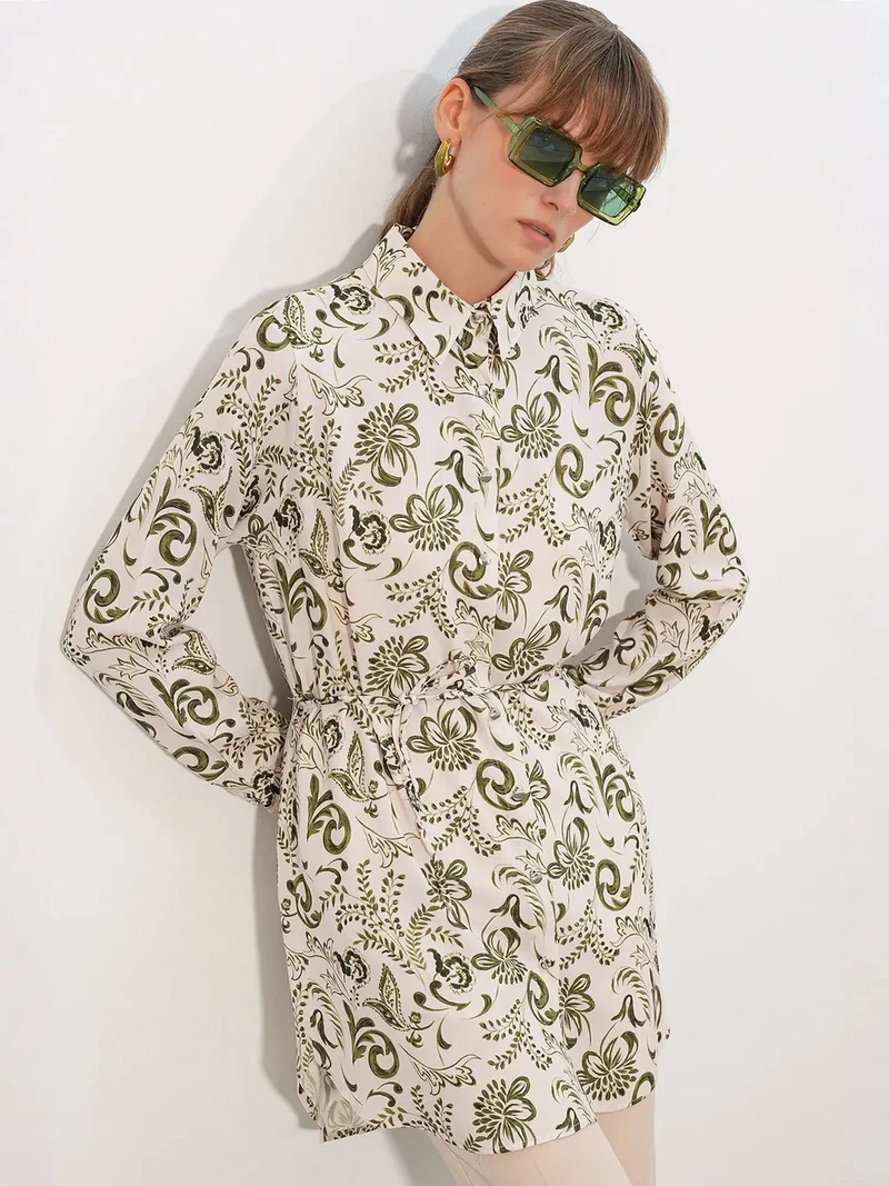 Big Dart Multicolor BDART Floral Viscose Crepe Belted Long Shirt for Women | Best Price UAE