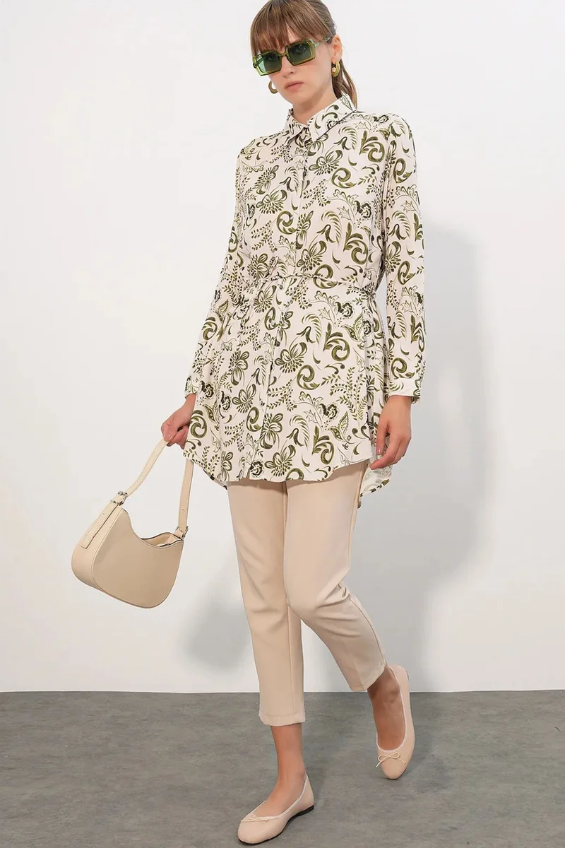 بيغ دارت BDART Floral Viscose Crepe Belted Long Shirt